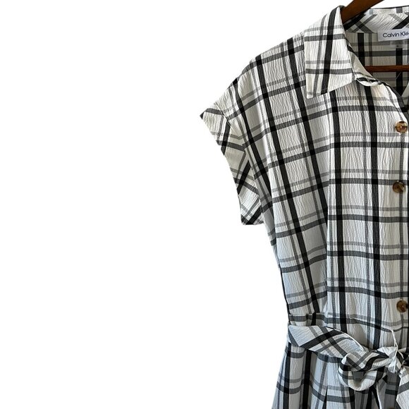 Calvin Klein NEW Gauze Windowpane Short Sleeve Shirtdress Size 10 - Picture 4 of 16